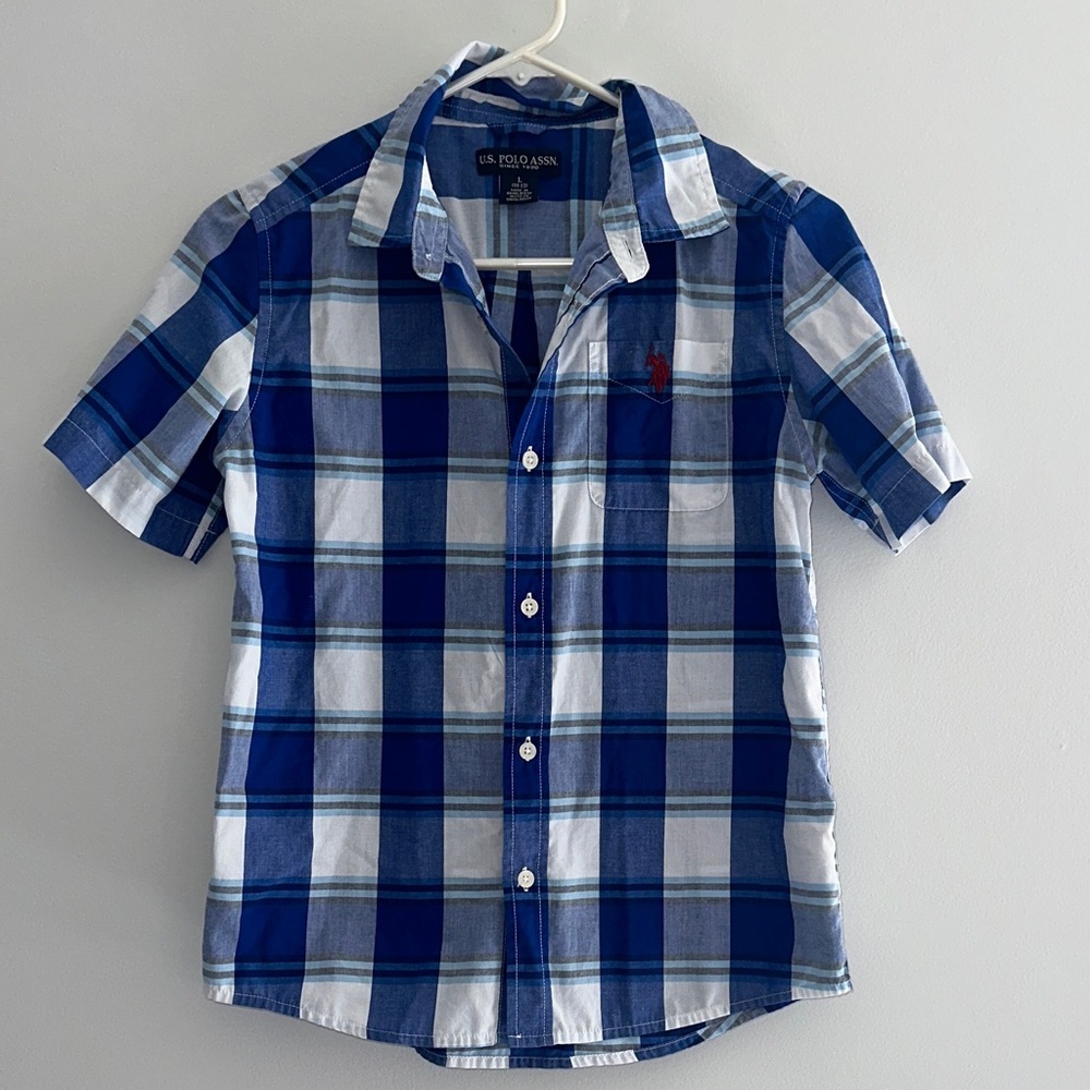 U.S. Polo Assn. Blue and White Plaid Kids Polo Shirt